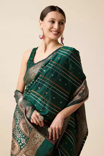 Green Woven Faux Kanchipuram Zari Silk saree With Blouse Piece