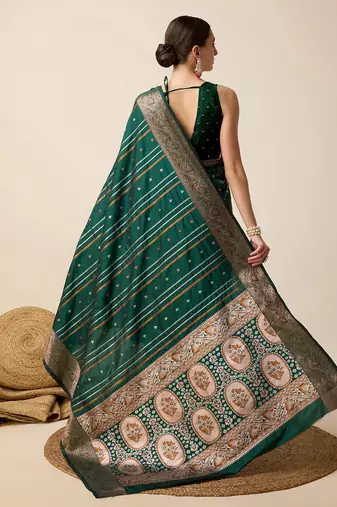 Green Woven Faux Kanchipuram Zari Silk saree With Blouse Piece