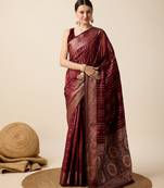 Maroon Woven Faux Kanchipuram Zari Silk saree With Blouse Piece