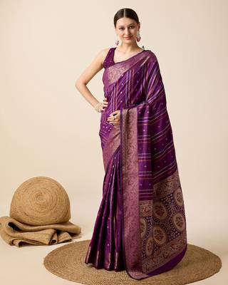 Purple Woven Faux Kanchipuram Zari Silk saree With Blouse Piece 1