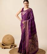 Purple Woven Faux Kanchipuram Zari Silk saree With Blouse Piece