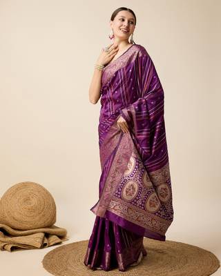 Purple Woven Faux Kanchipuram Zari Silk saree With Blouse Piece 3