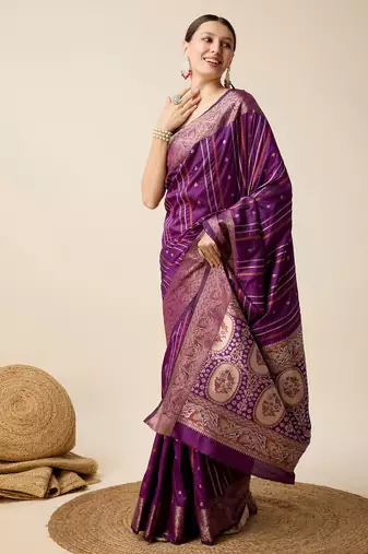 Purple Woven Faux Kanchipuram Zari Silk saree With Blouse Piece