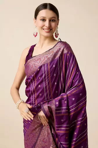 Purple Woven Faux Kanchipuram Zari Silk saree With Blouse Piece