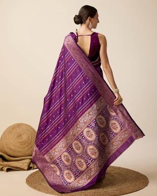 Purple Woven Faux Kanchipuram Zari Silk saree With Blouse Piece 5