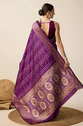 Purple Woven Faux Kanchipuram Zari Silk saree With Blouse Piece