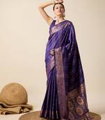 Royal Blue Woven Faux Kanchipuram Zari Silk saree With Blouse Piece