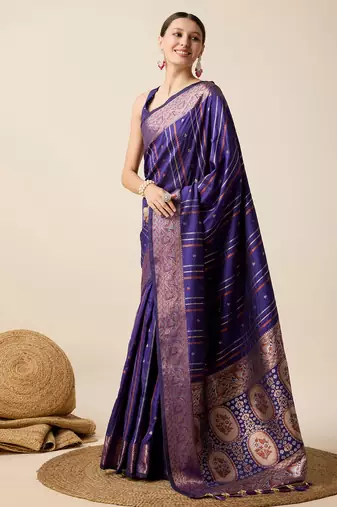 Royal Blue Woven Faux Kanchipuram Zari Silk saree With Blouse Piece