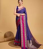 Royal Blue Woven Faux Kanchipuram Zari Silk saree With Blouse Piece