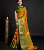 Mustard Woven Faux Kanchipuram Zari Silk Sarees With Blouse Piece