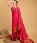Dark Pink Woven Faux Kanchipuram Zari Silk saree With Blouse Piece