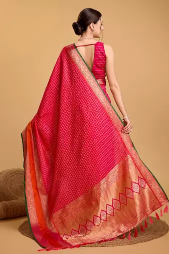 Dark Pink Woven Faux Kanchipuram Zari Silk saree With Blouse Piece