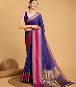 Royal Blue Woven Faux Kanchipuram Zari Silk saree With Blouse Piece