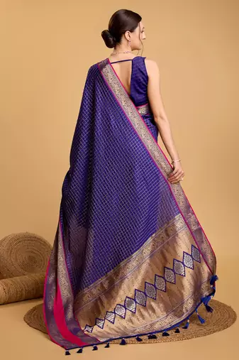 Royal Blue Woven Faux Kanchipuram Zari Silk saree With Blouse Piece