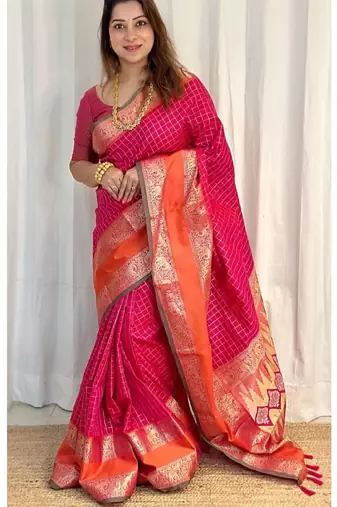 Dark Pink Woven Faux Kanchipuram Zari Silk saree With Blouse Piece