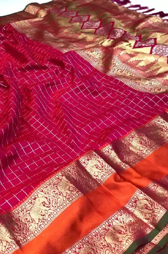 Dark Pink Woven Faux Kanchipuram Zari Silk saree With Blouse Piece
