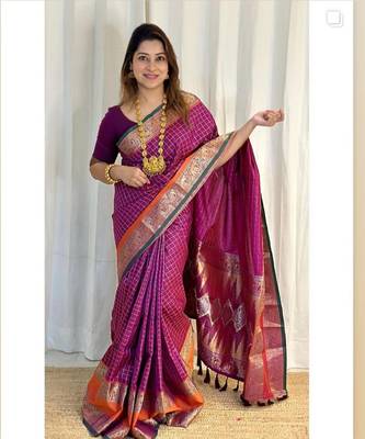 Hot Pink Woven Faux Kanchipuram Zari Silk saree With Blouse Piece 1
