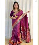 Hot Pink Woven Faux Kanchipuram Zari Silk saree With Blouse Piece