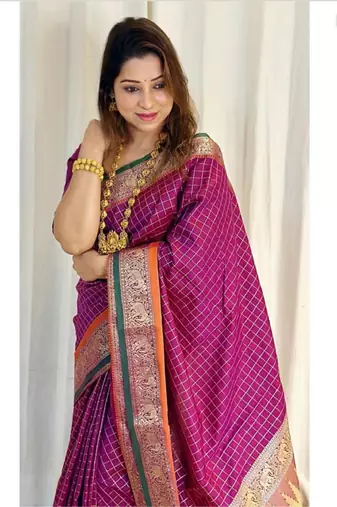 Hot Pink Woven Faux Kanchipuram Zari Silk saree With Blouse Piece