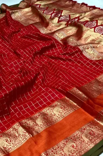 Red Woven Faux Kanchipuram Zari Silk saree With Blouse Piece