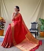 Red Woven Bandhej Bandhani saree Bandhej With Blouse Piece