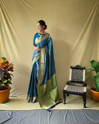 Teal Woven Bandhej Bandhani saree Bandhej With Blouse Piece 2