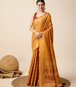 Mustard Woven Patola Silk Blend Saree With Blouse Piece