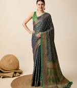 Navy Blue Woven Patola Silk Blend Saree With Blouse Piece