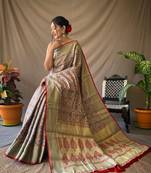 Grey Woven Patola Silk Blend Saree With Blouse Piece