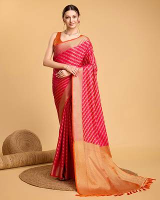 Dark Pink Woven Faux Kanchipuram Zari Silk saree With Blouse Piece 1
