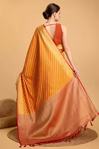 Mustard Woven Faux Kanchipuram Zari Silk saree With Blouse Piece