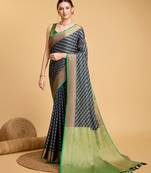 Navy Blue Woven Faux Kanchipuram Zari Silk saree With Blouse Piece