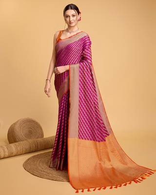 Hot Pink Woven Faux Kanchipuram Zari Silk saree With Blouse Piece 1