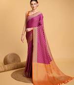 Hot Pink Woven Faux Kanchipuram Zari Silk saree With Blouse Piece