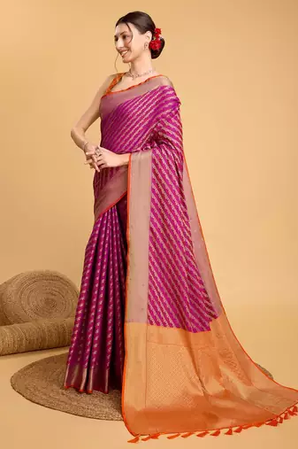 Hot Pink Woven Faux Kanchipuram Zari Silk saree With Blouse Piece