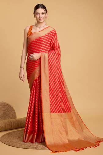 Red Woven Faux Kanchipuram Zari Silk saree With Blouse Piece