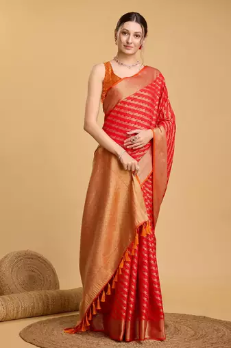 Red Woven Faux Kanchipuram Zari Silk saree With Blouse Piece