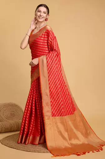 Red Woven Faux Kanchipuram Zari Silk saree With Blouse Piece