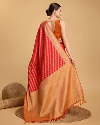 Red Woven Faux Kanchipuram Zari Silk saree With Blouse Piece 5
