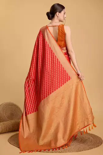 Red Woven Faux Kanchipuram Zari Silk saree With Blouse Piece