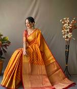 Mustard Woven Faux Kanchipuram Zari Silk saree With Blouse Piece