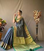 Navy Blue Woven Faux Kanchipuram Zari Silk saree With Blouse Piece