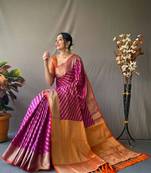 Hot Pink Woven Faux Kanchipuram Zari Silk saree With Blouse Piece