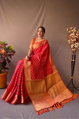 Red Woven Faux Kanchipuram Zari Silk saree With Blouse Piece 1