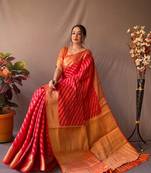 Red Woven Faux Kanchipuram Zari Silk saree With Blouse Piece