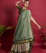 Beige Woven Faux Kanchipuram Zari Silk Sarees With Blouse Piece