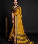 Mustard Woven Faux Kanchipuram Zari Silk Sarees With Blouse Piece