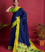 Navy Blue Woven Faux Kanchipuram Zari Silk Sarees With Blouse Piece