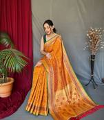 Mustard Woven Patola Silk Blend Saree With Blouse Piece