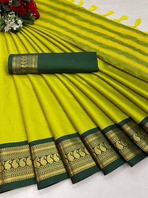 Lemon Woven Faux Kanchipuram Zari Silk Sarees With Blouse Piece 5